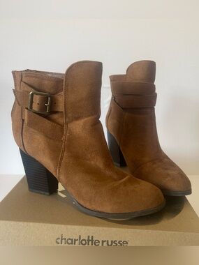 Charlotte Russe Tan Suede Ankle Booties with Buckle - 7